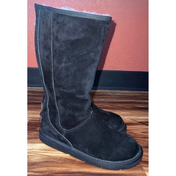 UGG Tall Black Boots With Metal Logo — 8